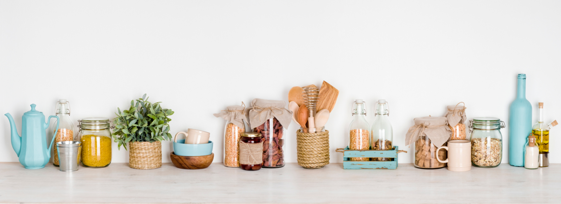 Jars, bottles and baskets